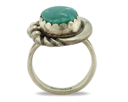 Navajo Ring .925 Silver Natural Aqua Turquoise Native American Artist C.1980's