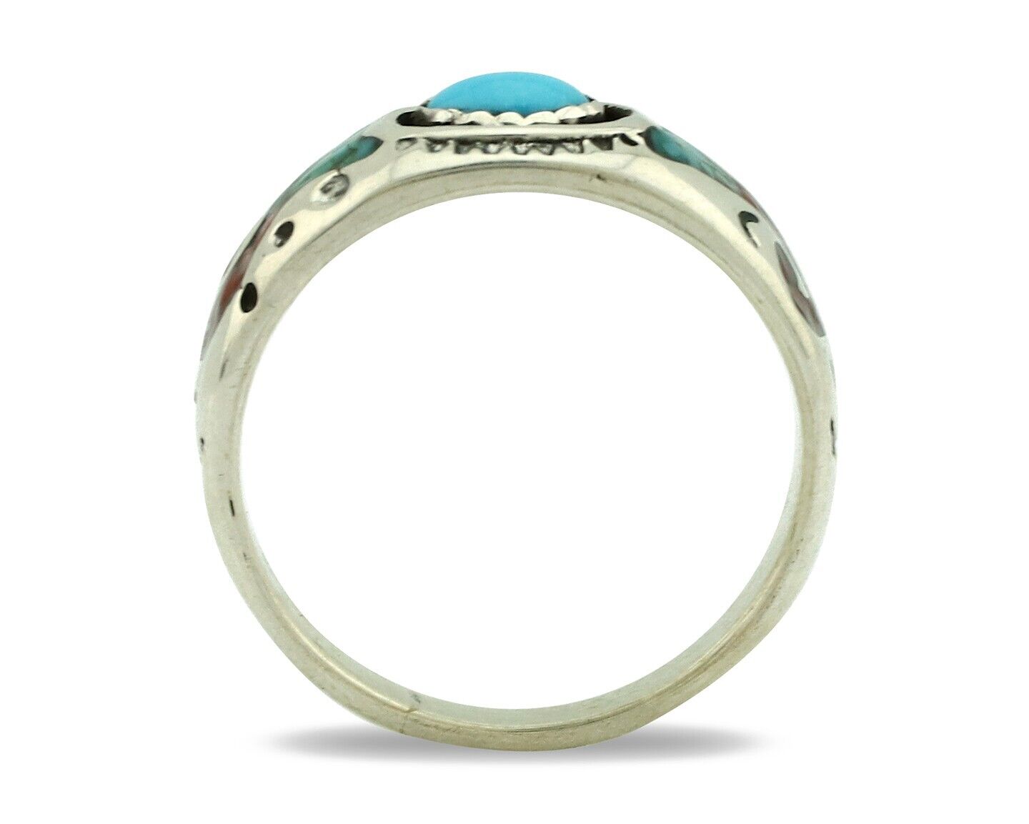 Navajo Handmade Ring 925 Silver Blue Turquoise & Coral Native American C.80's