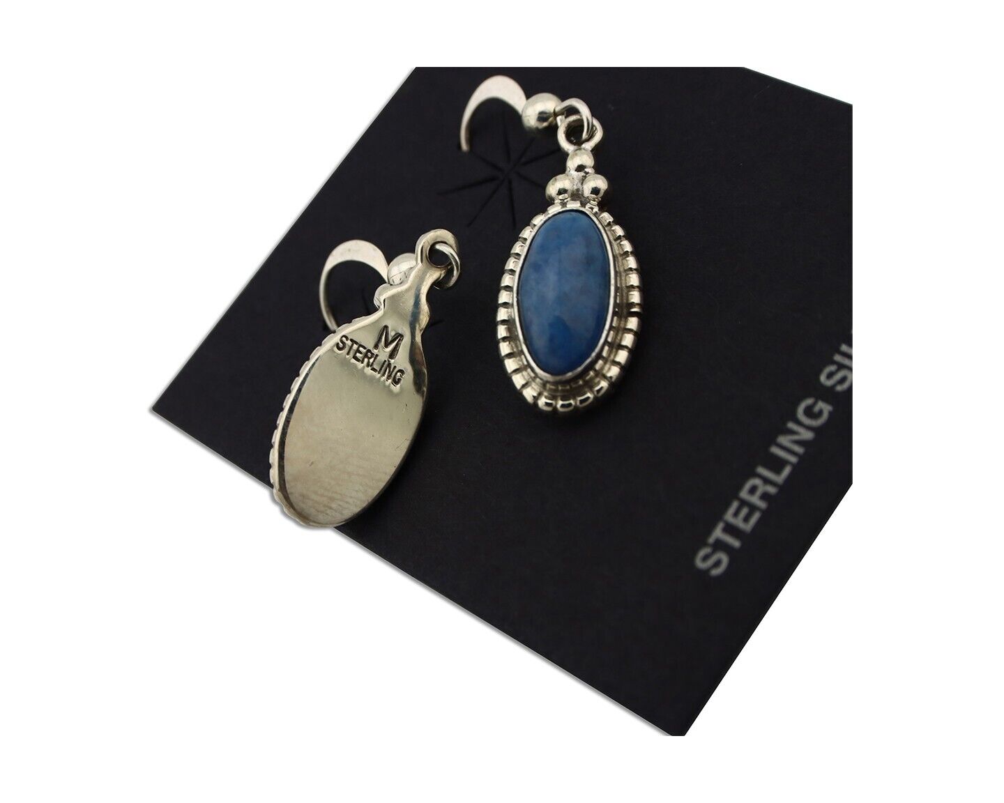 Navajo Earrings 925 Silver Natural Royal Blue Lapis Native American Artist C90s