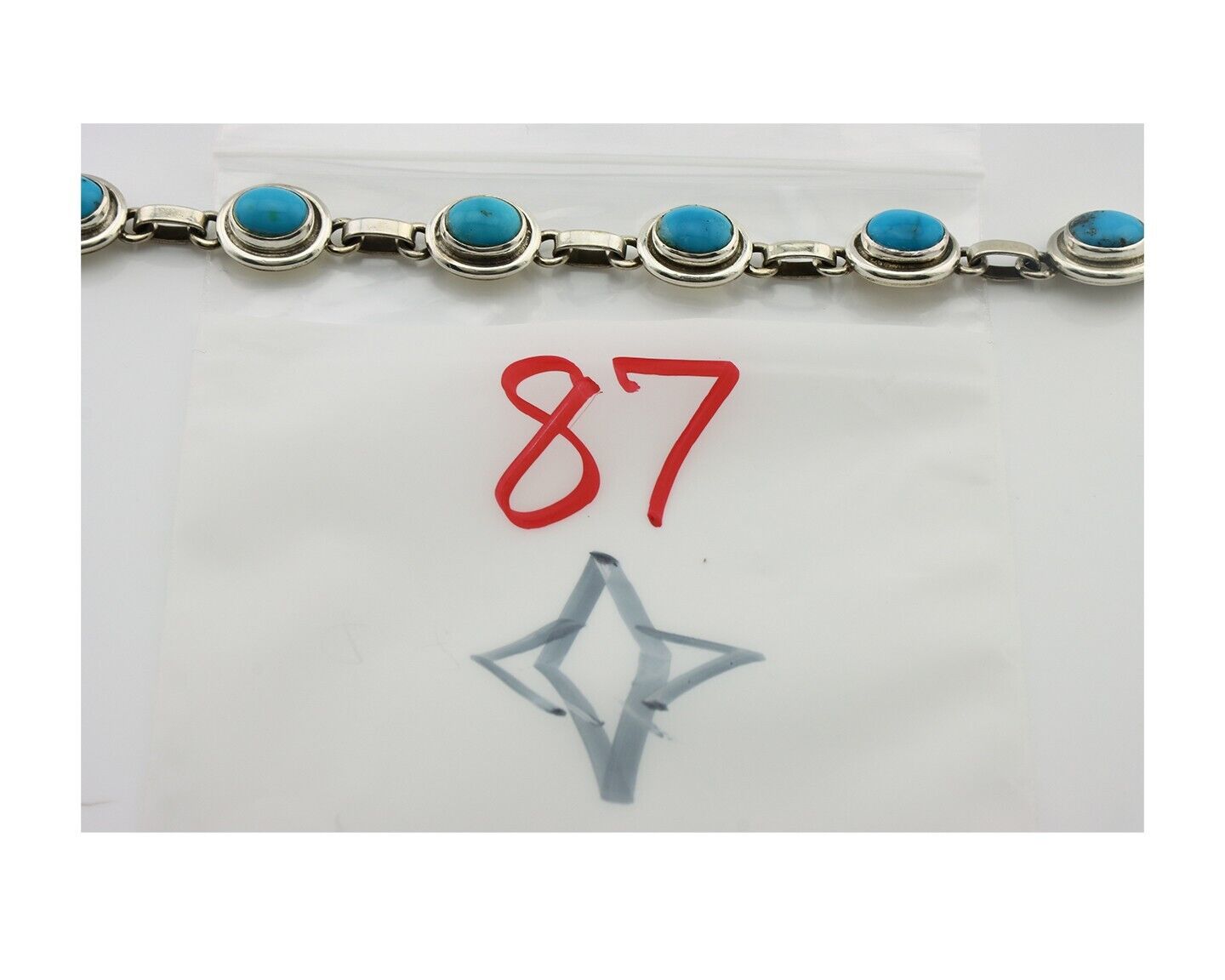 Navajo Link Bracelet .925 Silver Blue Turquoise Native American Artist C.80's
