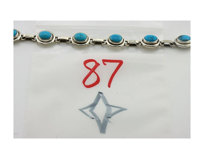 Navajo Link Bracelet .925 Silver Blue Turquoise Native American Artist C.80's