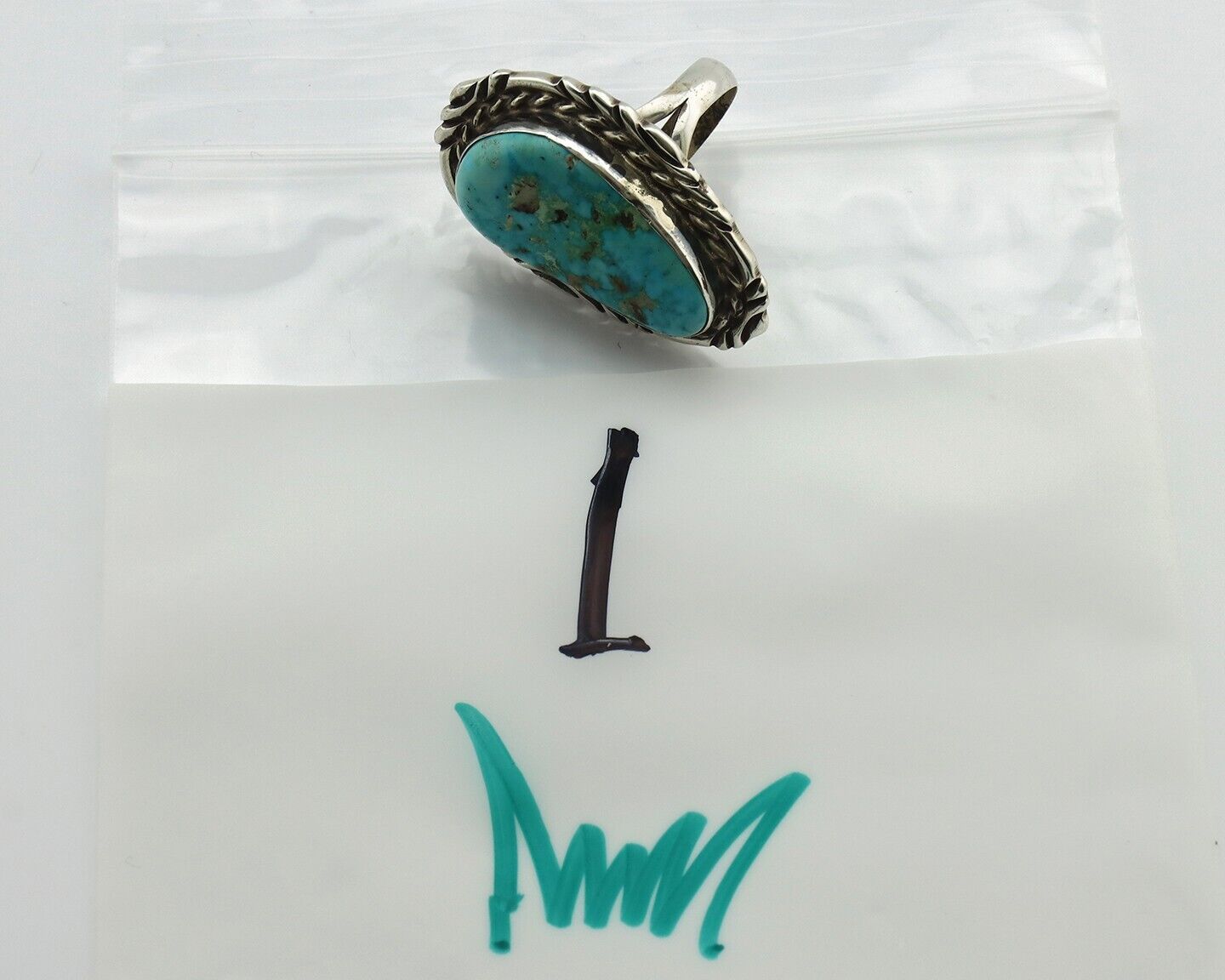 Navajo Ring 925 Silver Blue Gem Turquoise Artist Signed Billy Eagle C.80s
