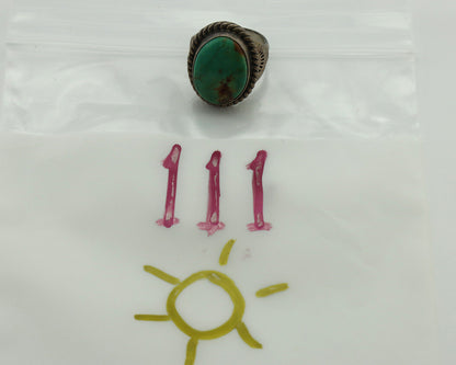 Navajo Ring 925 Silver Turq Mtn Turquoise Native American Signed C.80's
