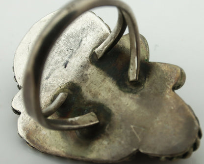 Navajo Ring .925 Silver Turquoise & Coral Native American Artist C.1975's