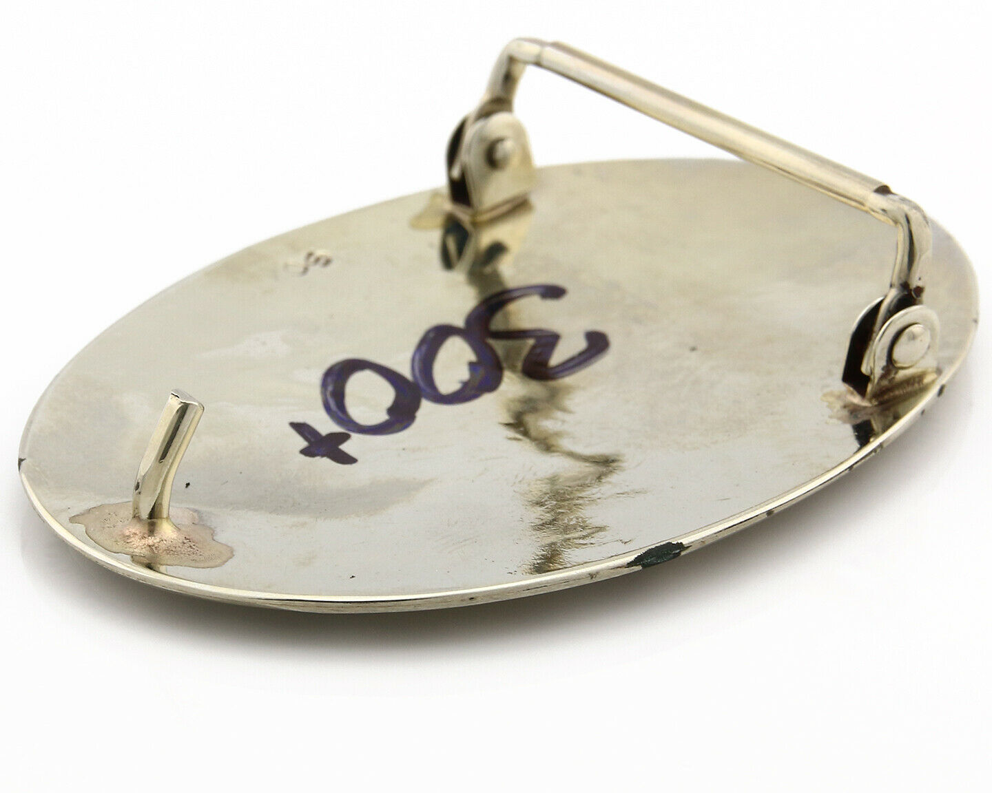 Navajo Belt Buckle .999 Nickle Silver Turquoise Coral Signed SD C.80's