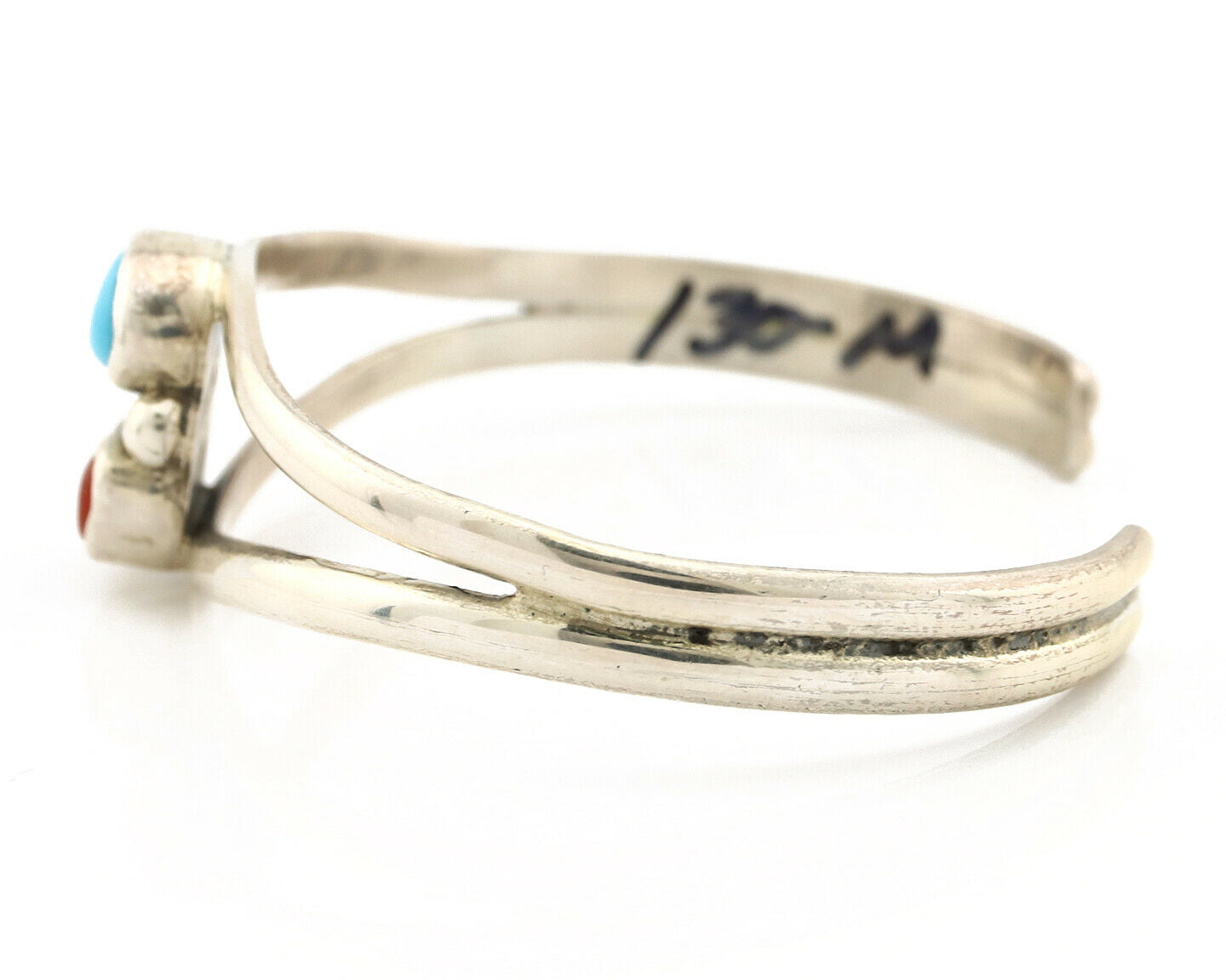 Navajo Bracelet .925 Silver Turquoise & Coral Artist Native American C.1980's