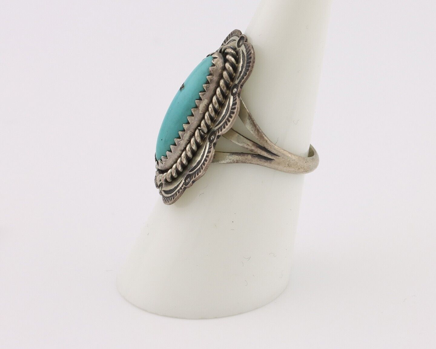 Navajo Ring .925 Silver Manassas Turquoise Native American Artist C.80's