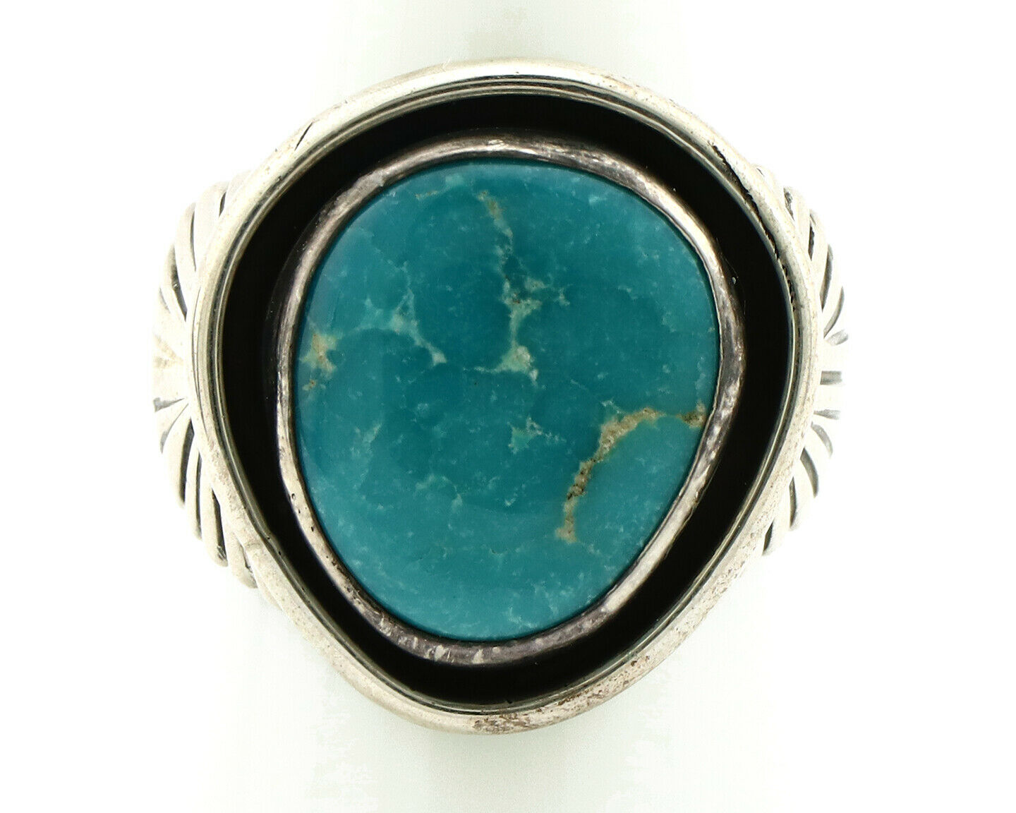 Navajo Ring .925 Silver Blue Gem Turquoise Artist Signed DZ C.80's