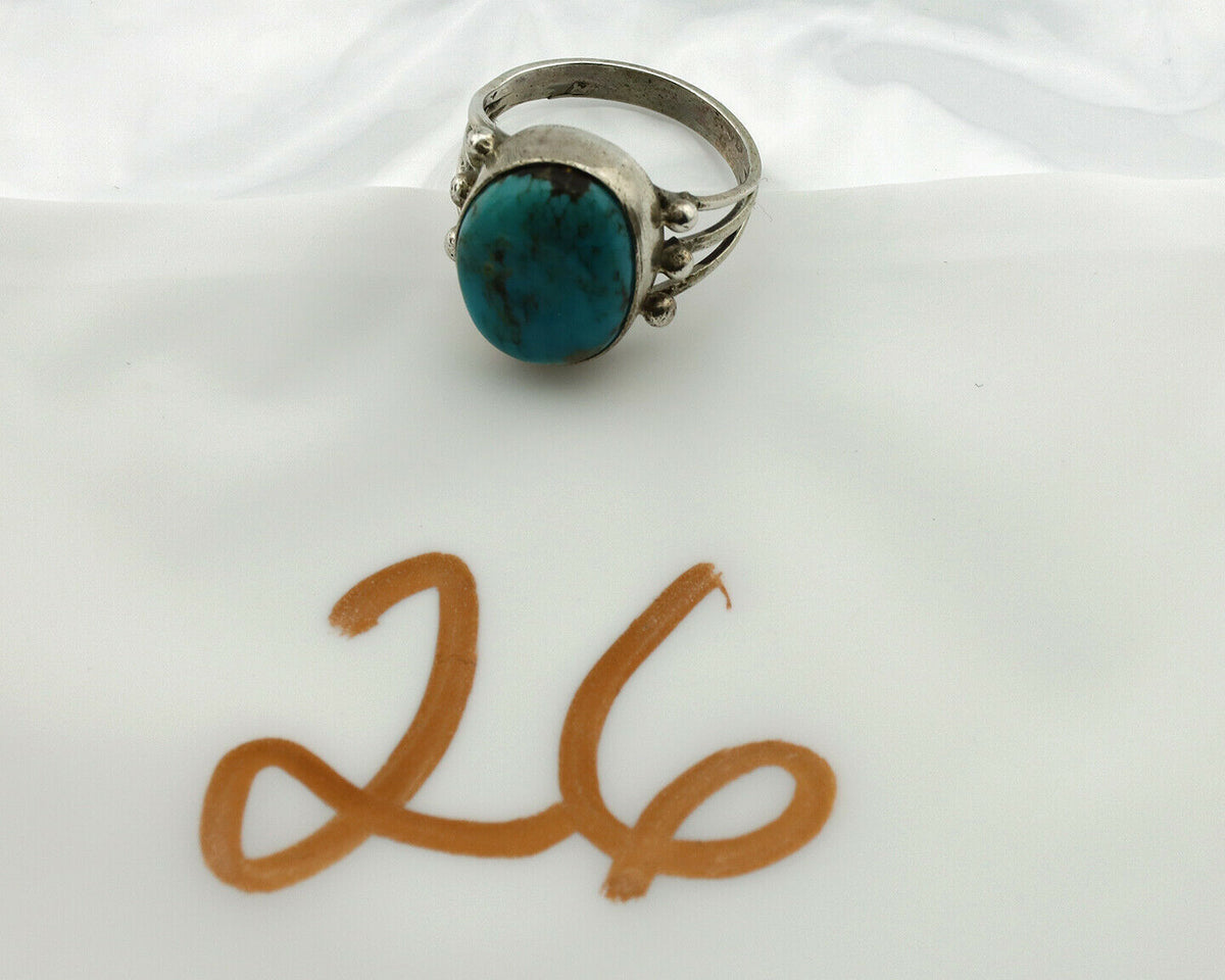 Navajo Ring .925 Silver Kingman Turquoise Native American Artist C.1980's