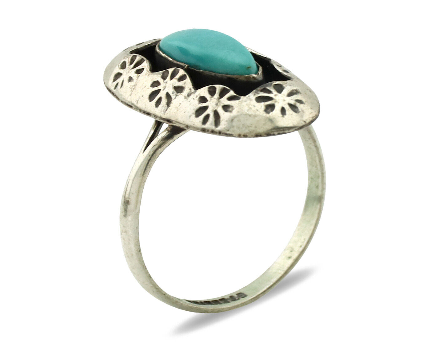 Navajo Ring .925 Silver Kingman Turquoise Native American Artist C.1980's