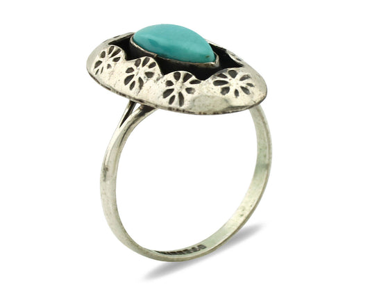 Navajo Ring .925 Silver Kingman Turquoise Native American Artist C.1980's