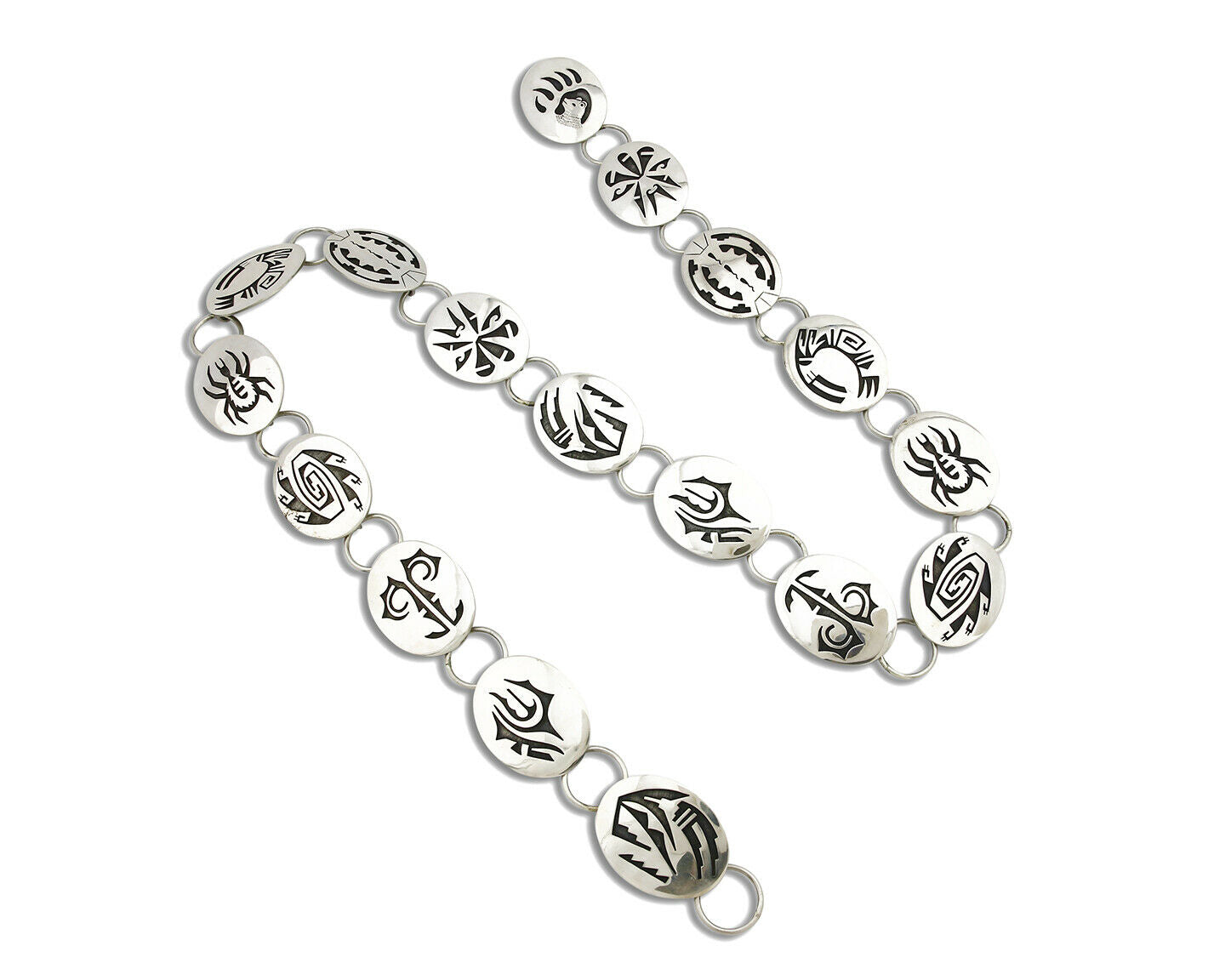 Hopi Concho Belt .925 SOLID Sterling Silver Signed Casey Cuch Overlay C.80's