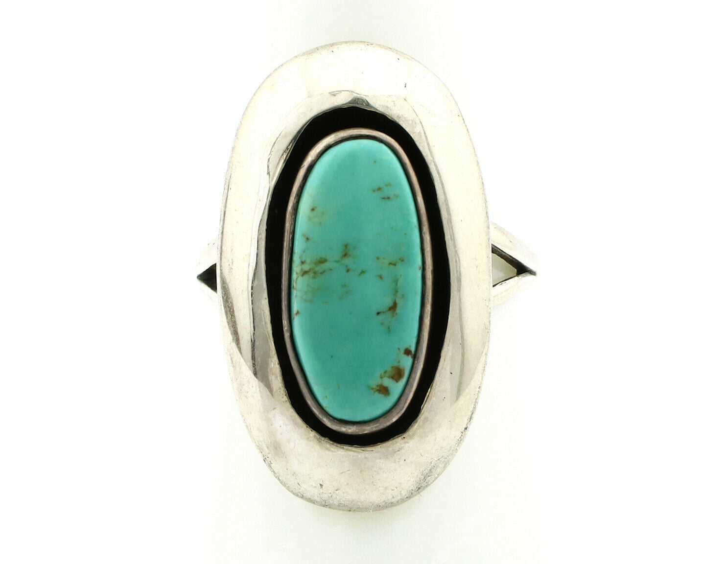 Navajo Shadow Box Ring .925 Silver Kingman Turquoise Signed M Montoya C80s
