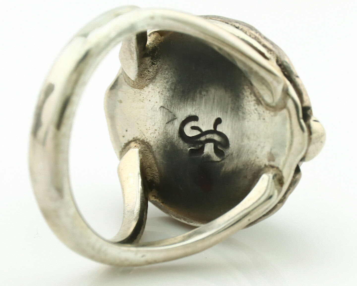 Navajo Ring .925 Silver Kingman Turquoise Artist Signed Gecko C.1980's