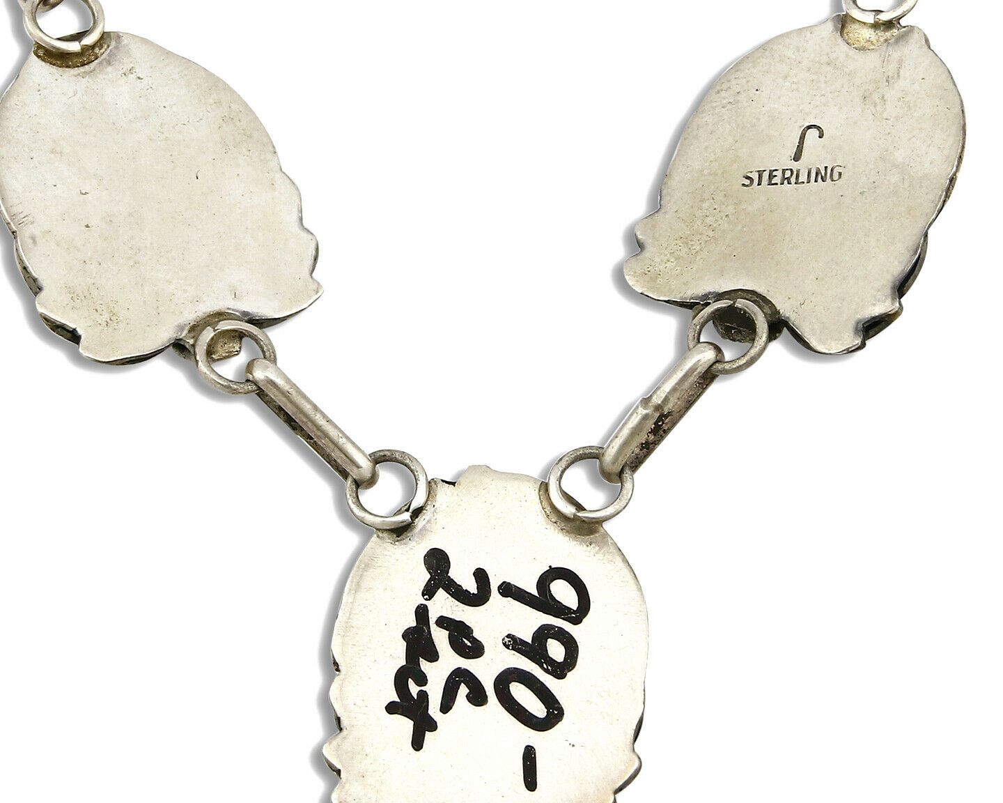 Women's Navajo Necklace .925 Silver Mediterranean Coral Pendant Signed J