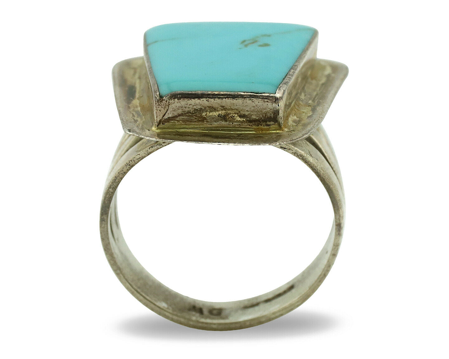 Navajo Ring .925 Silver Kingman Turquoise Artist Signed DW C.1980's