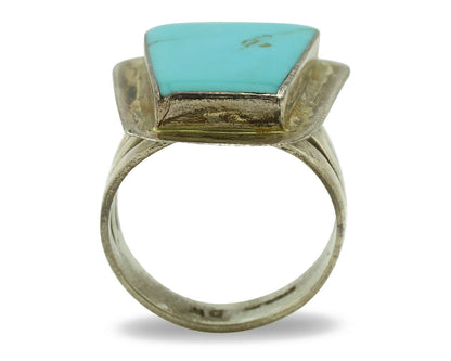Navajo Ring .925 Silver Kingman Turquoise Artist Signed DW C.1980's