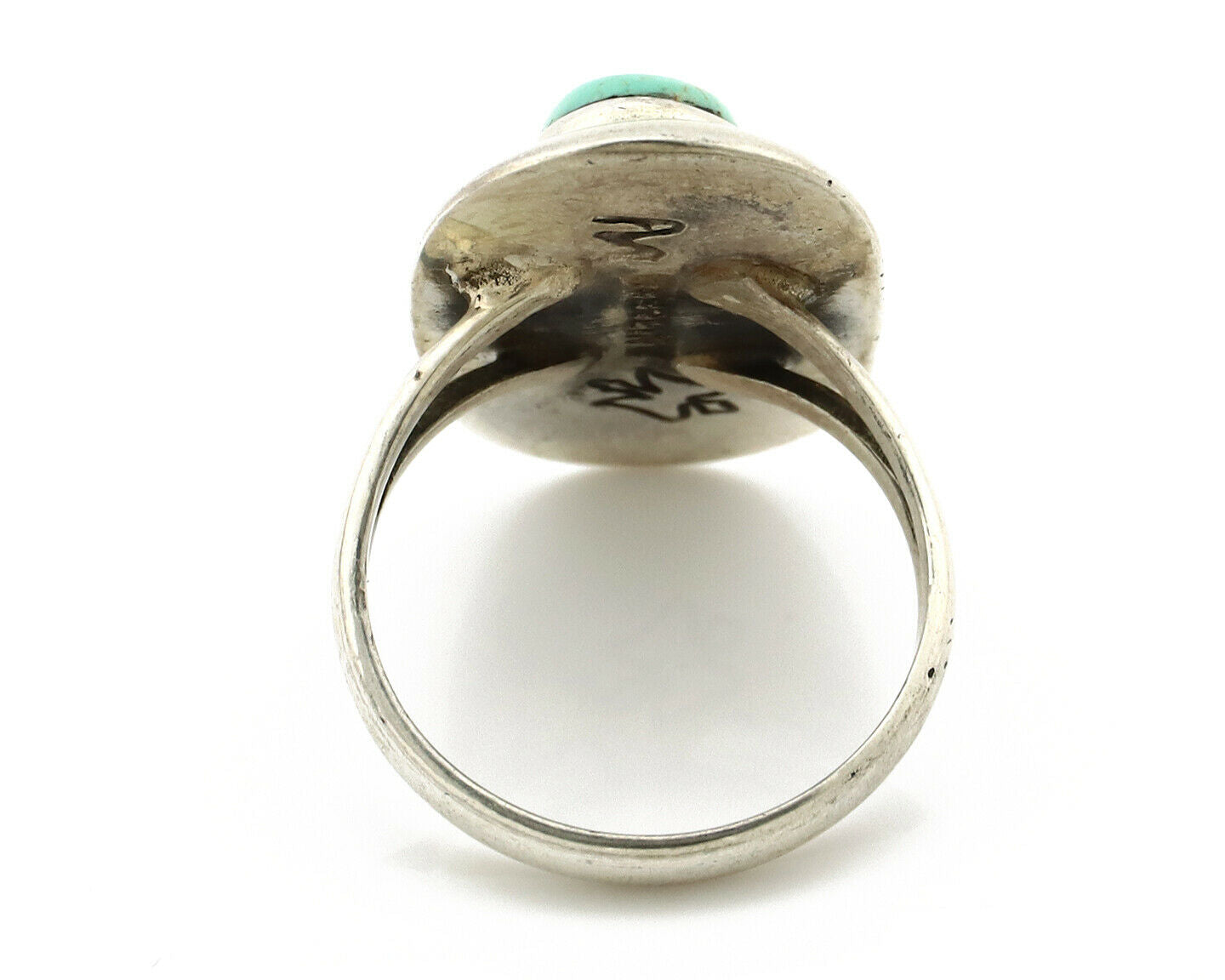 Navajo Shadow Box Ring .925 Silver Kingman Turquoise Signed M Montoya C80s