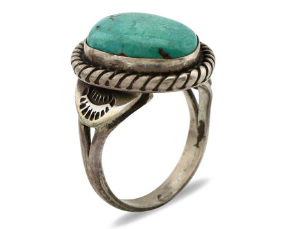 Navajo Handmade Ring 925 Silver Blue Turquoise Signed Native Artist C.80's