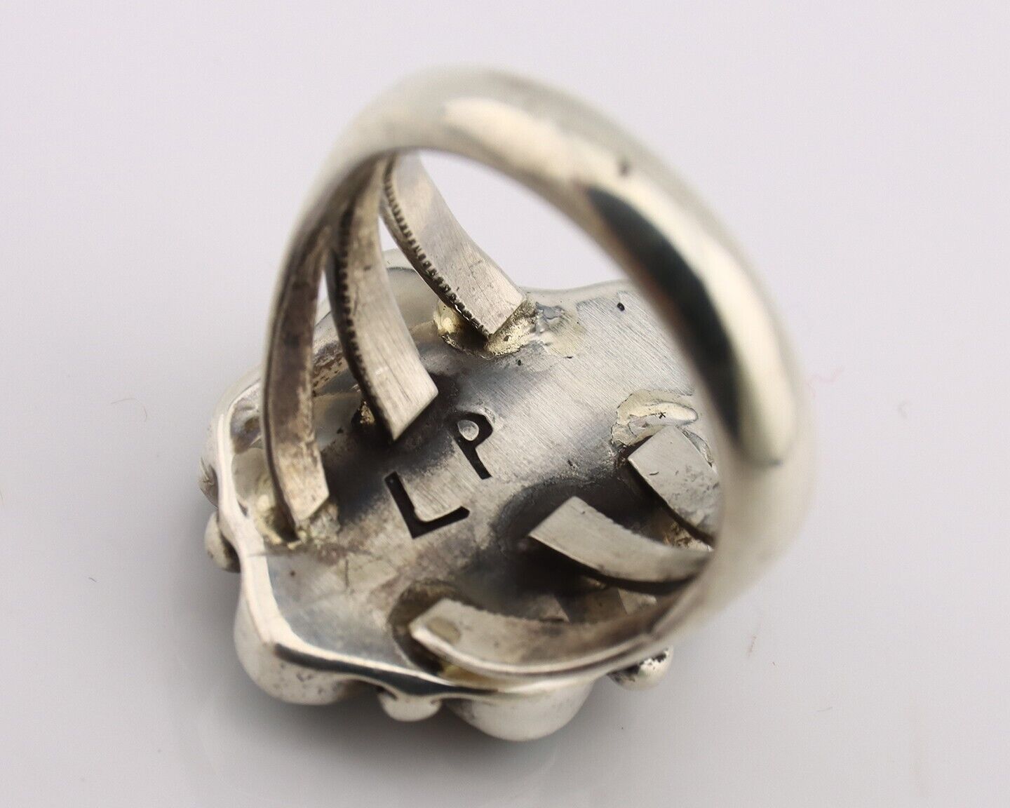Navajo Ring .925 Silver Natural Blue Turquoise Artist Signed LP C.80's