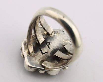 Navajo Ring .925 Silver Natural Blue Turquoise Artist Signed LP C.80's