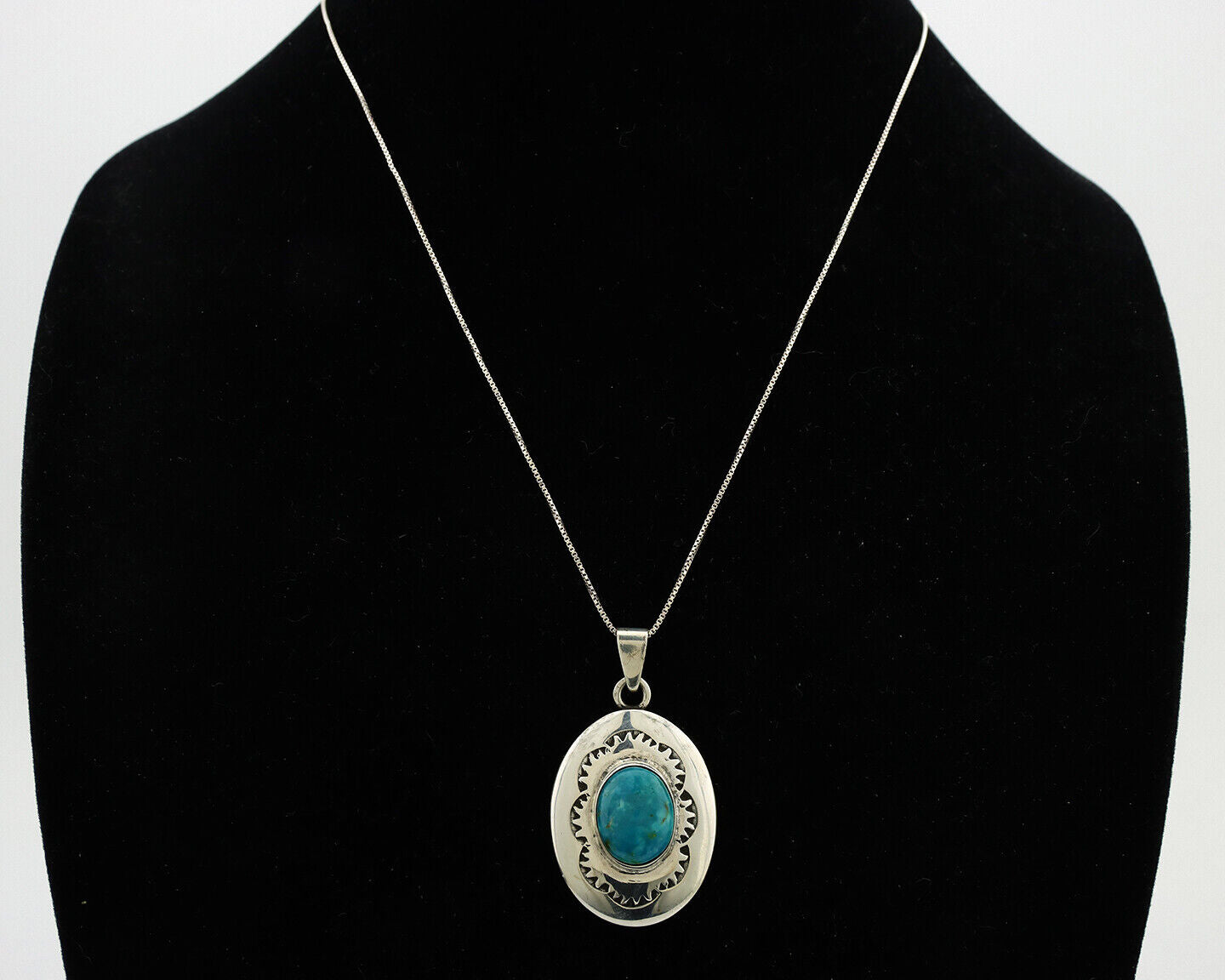 Navajo Necklace 925 Silver Blue Turquoise Hand Stamped Native Artist C.80's