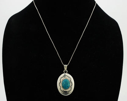 Navajo Necklace 925 Silver Blue Turquoise Hand Stamped Native Artist C.80's