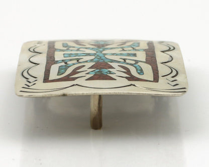 Navajo Belt Buckle 925 Silver Handmade Chip Inlay Native American Artist C.80s