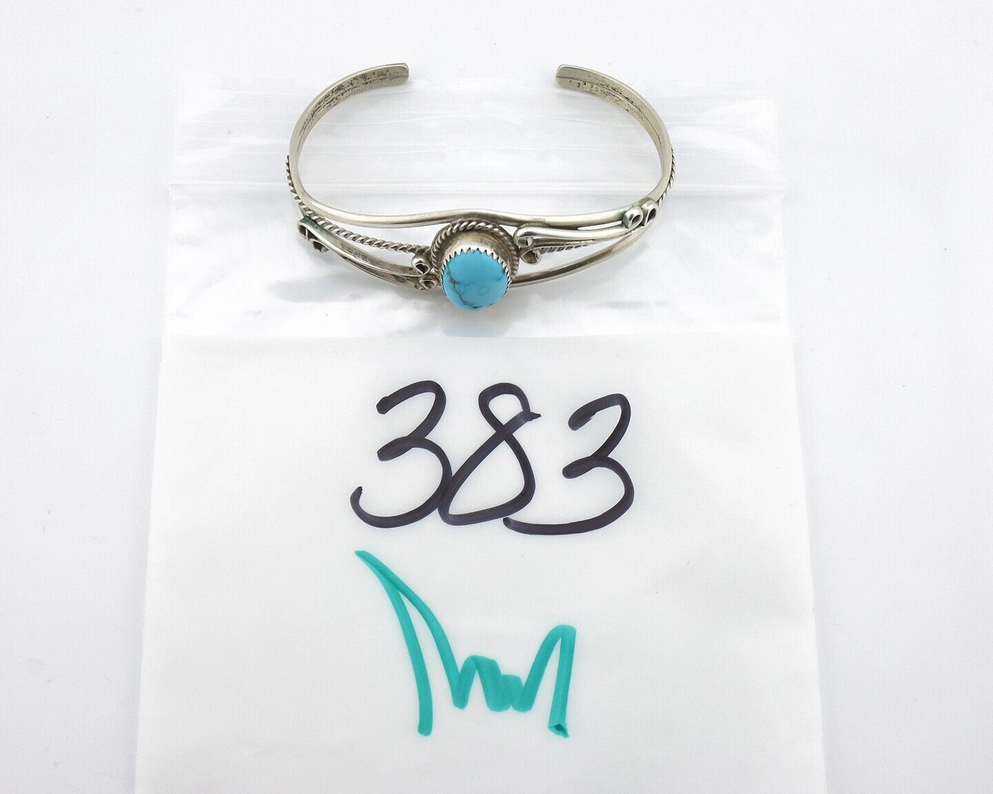 Navajo Bracelet 925 Silver Natural Blue Turquoise Native American Artist C.80's