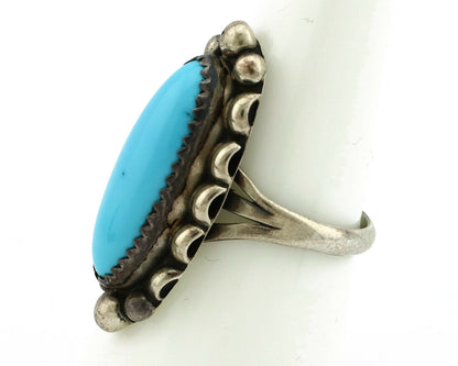 Navajo Ring .925 Silver Natural Blue Turquoise Artist Signed SC C.80's