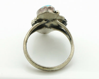 Navajo Ring .925 Silver Turquoise & Coral Native American Artist C.1980's