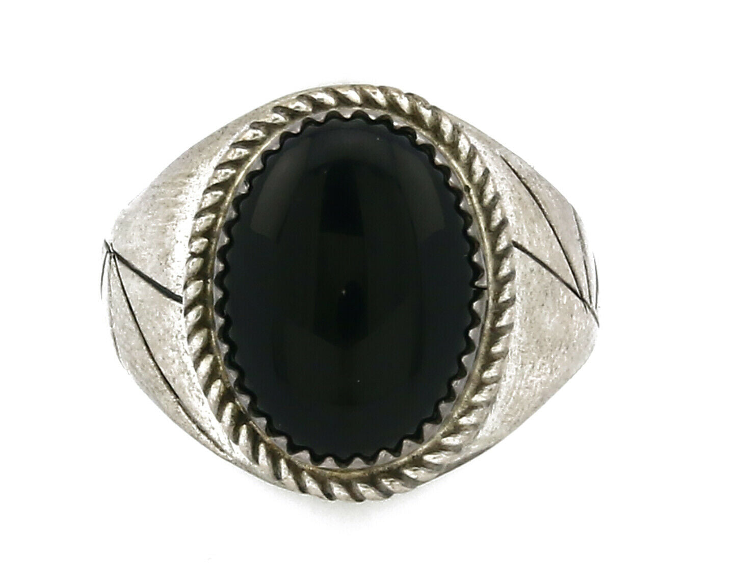 Women's Navajo Ring .925 SOLID Silver Hand Stamped Black Onyx Circa 1980's