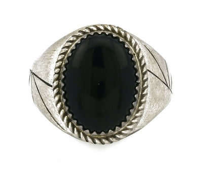 Women's Navajo Ring .925 SOLID Silver Hand Stamped Black Onyx Circa 1980's