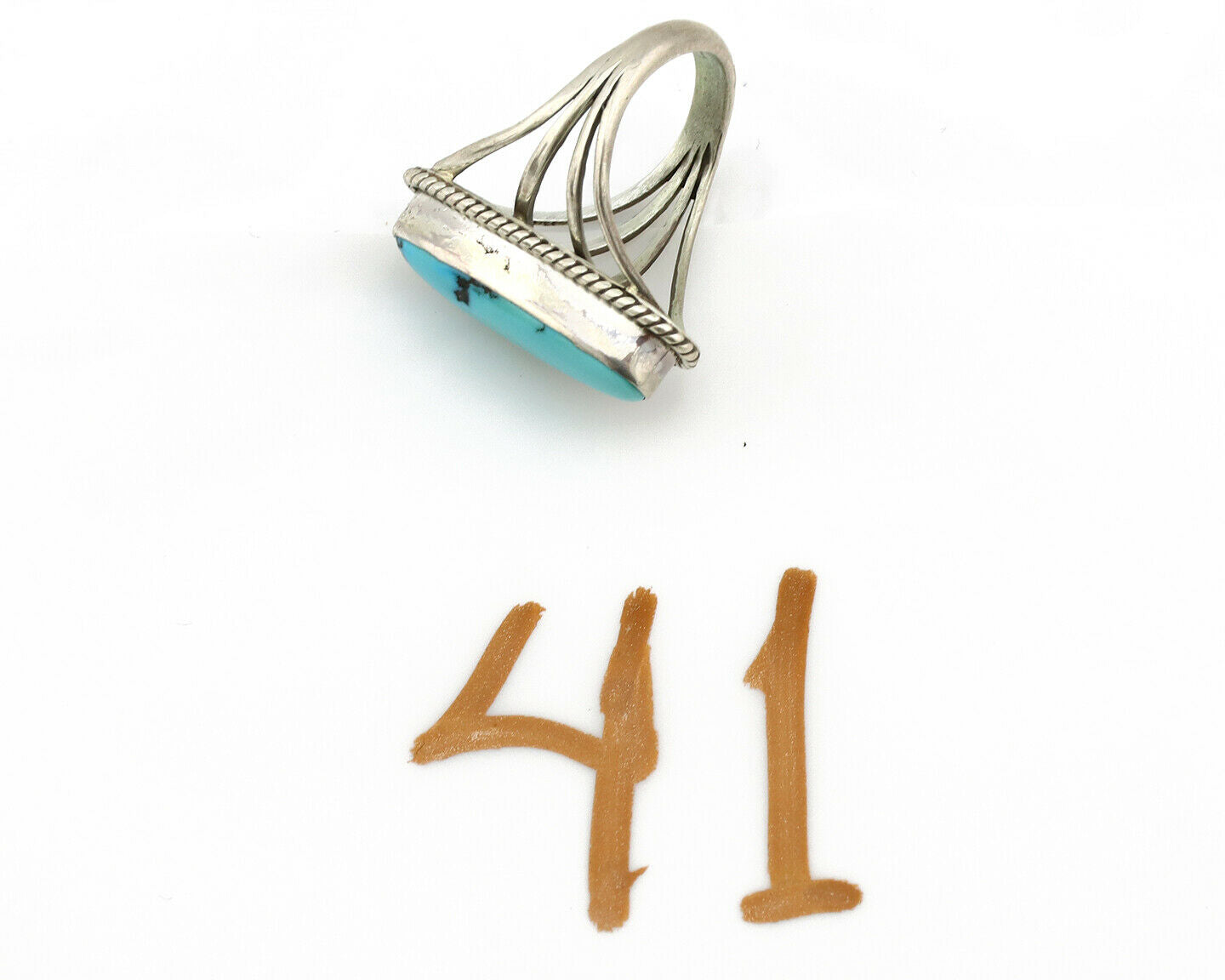Navajo Ring .925 Silver Sleeping Beauty Turquoise Artist Signed T C.1980's