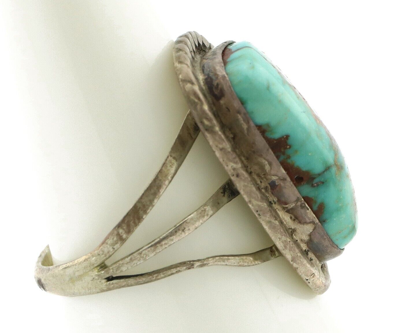 Navajo Ring 925 Silver Natural Blue Turquoise Native Signed DZ C.80's