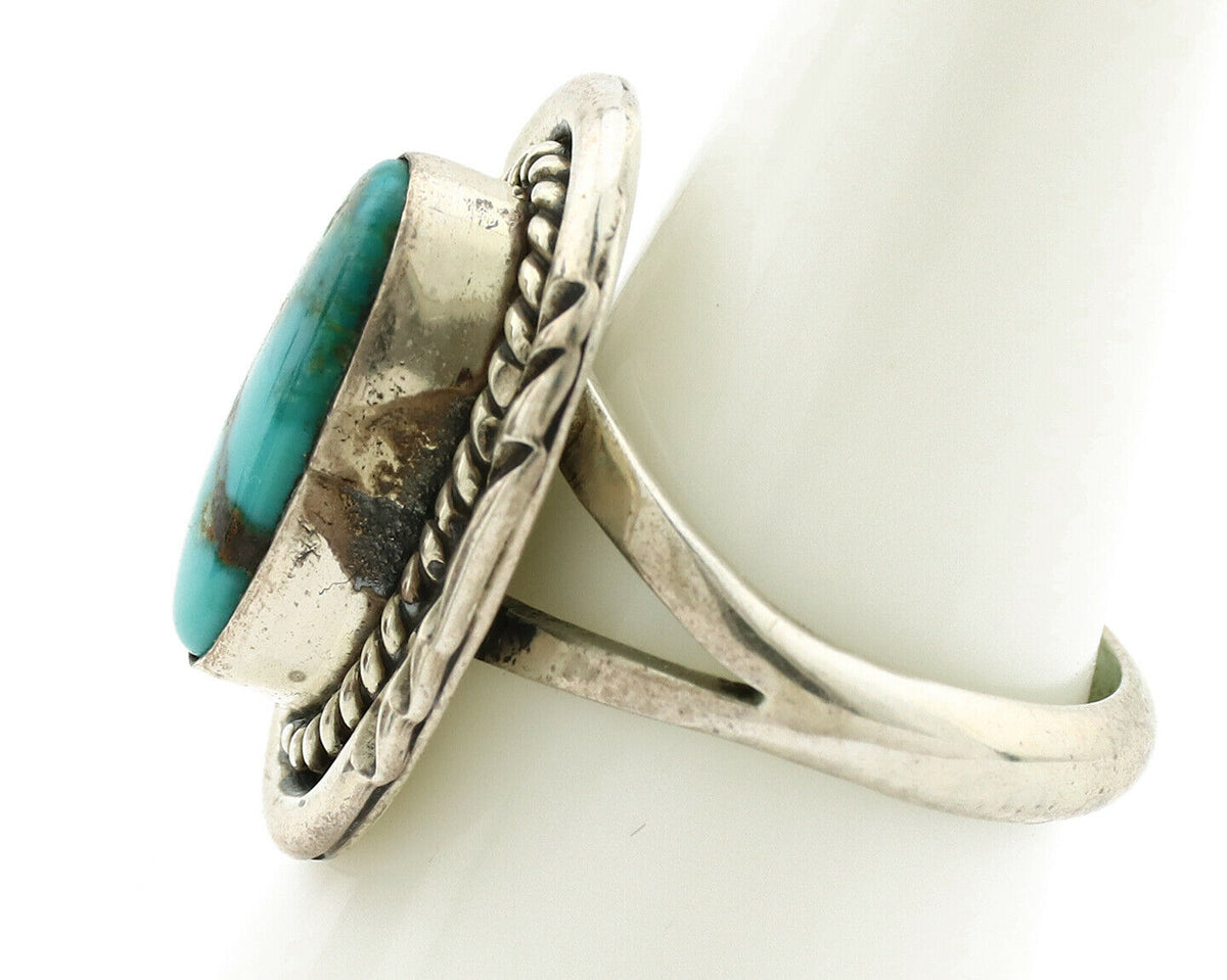 Navajo Ring .925 Silver Kingman Turquoise Native American Artist C.1980's