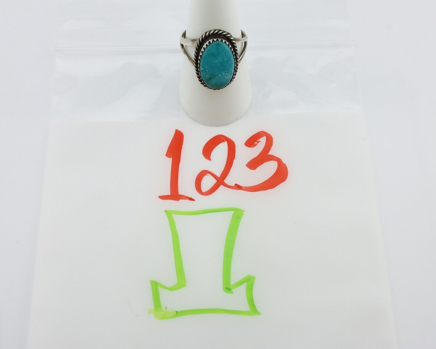 Navajo Handmade Ring 925 Silver Kingman Turquoise Artist Signed MC C.80's