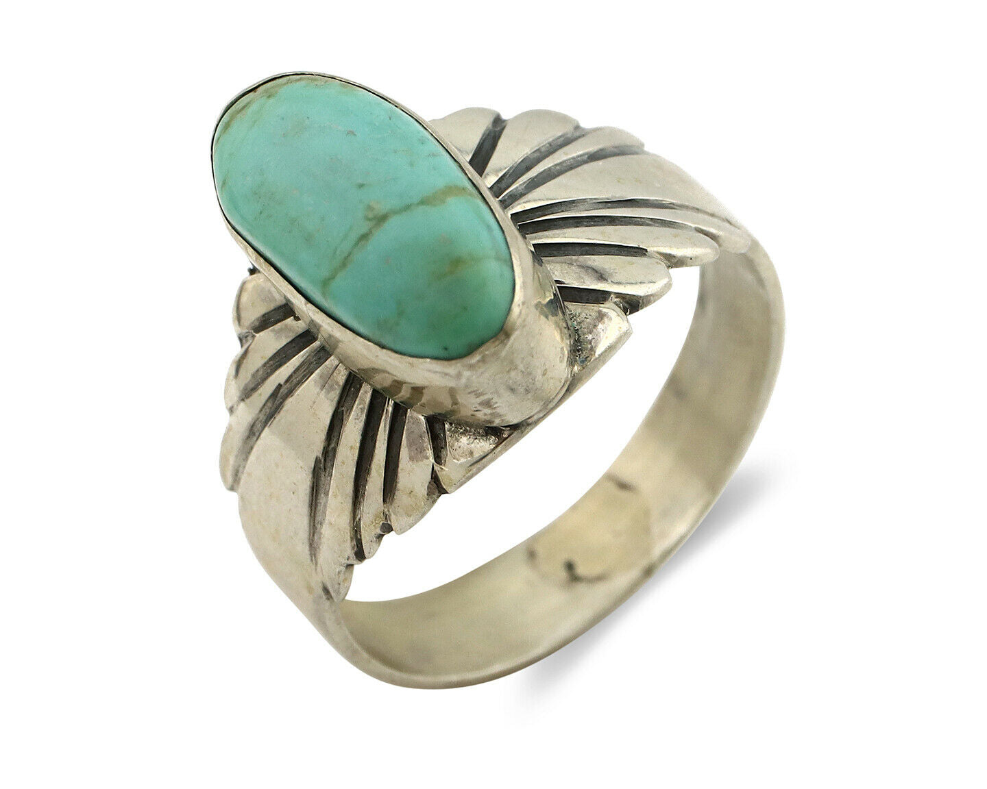 Navajo Ring .925 Silver Kingman Turquoise Artist Signed Apache C.80's