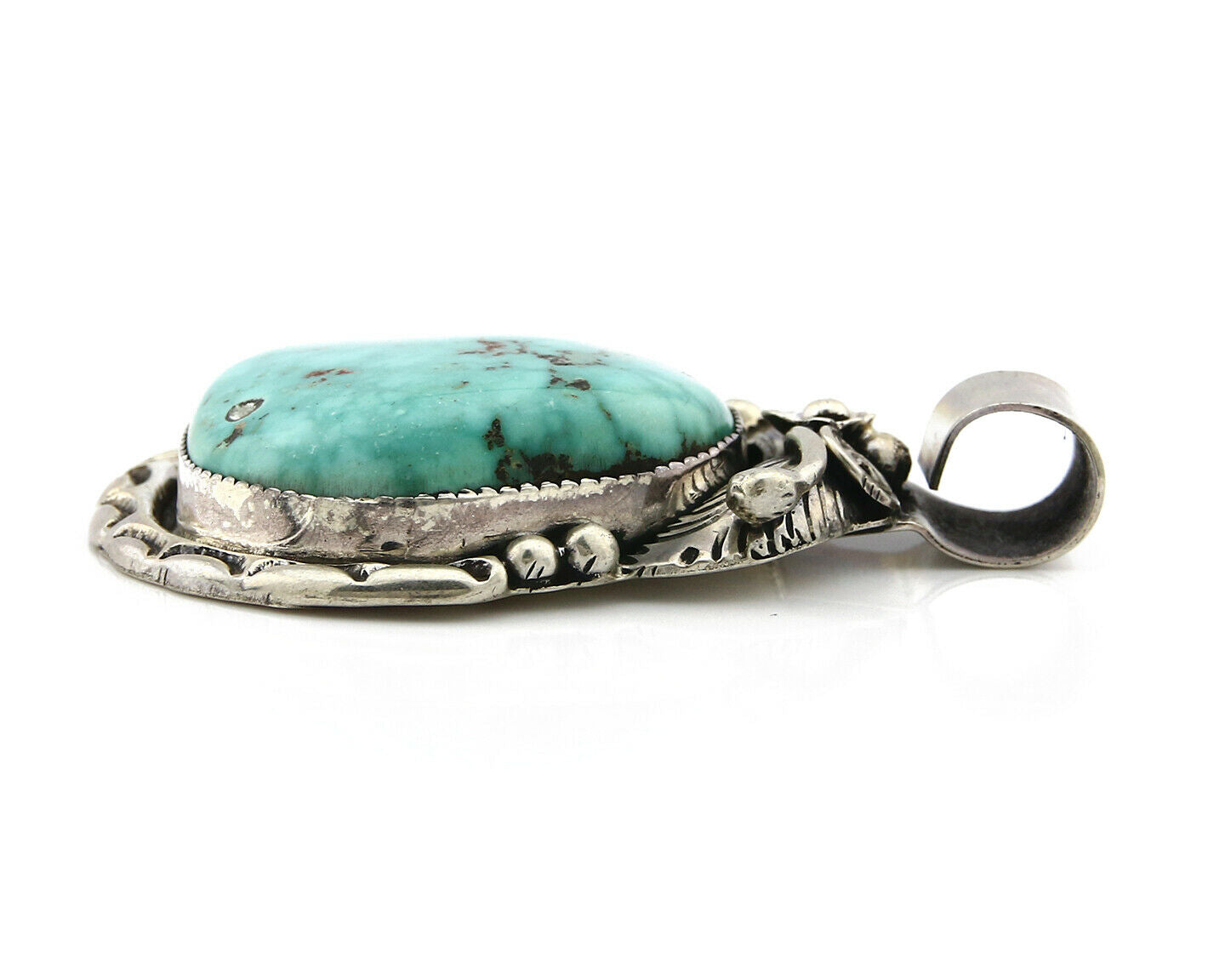 Navajo Pendant .925 Silver Kingman Turquoise Signed Artist Tom Willeto C.80's