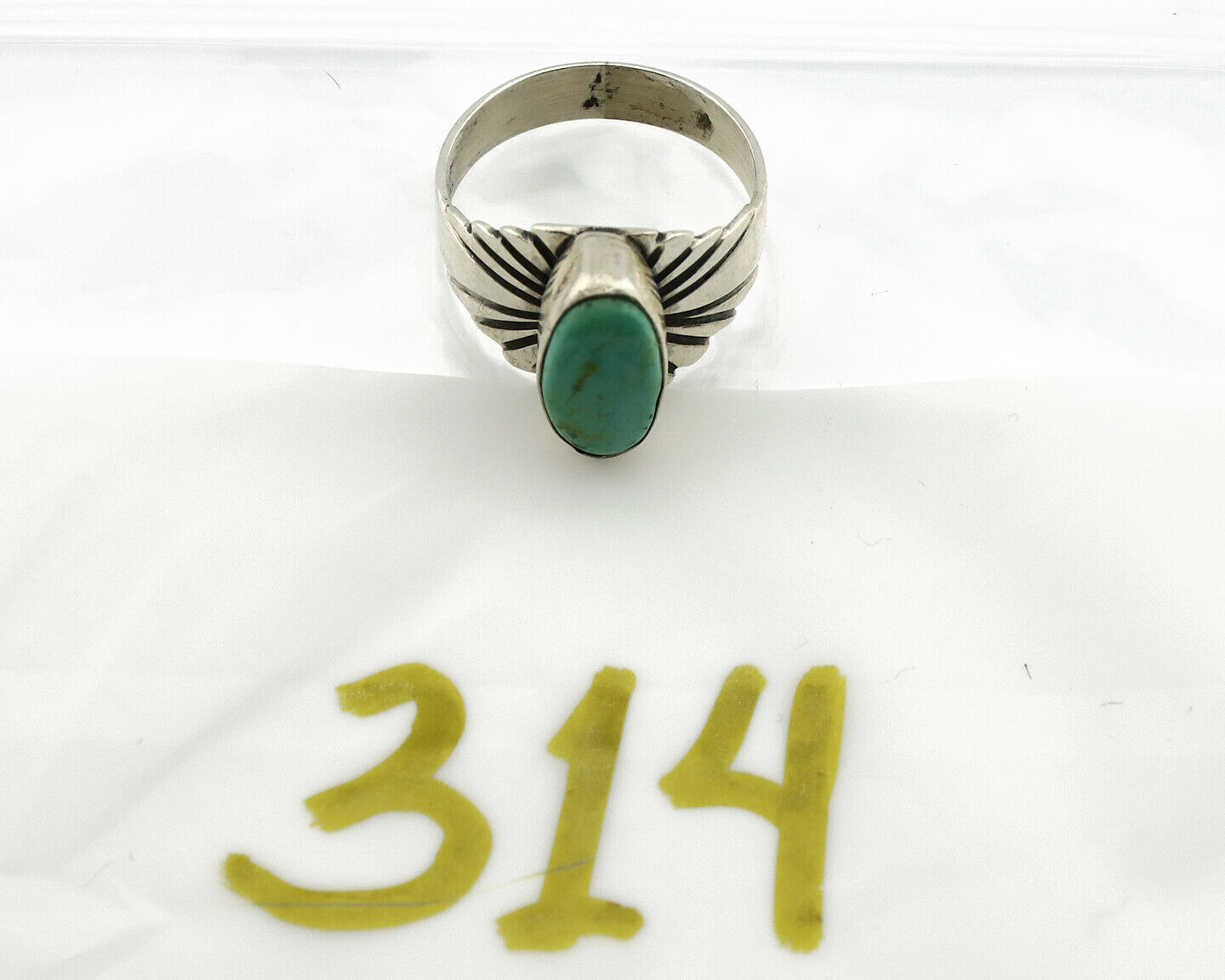 Navajo Ring .925 Silver Kingman Turquoise Artist Signed Apache C.80's
