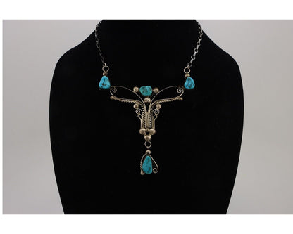Navajo Necklace 925 Silver Sleeping Beauty Turquoise Native American C.80's