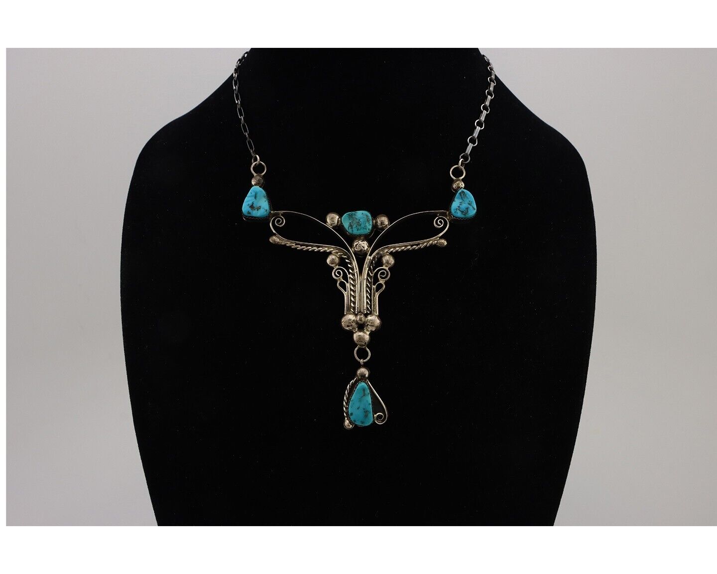 Navajo Necklace 925 Silver Sleeping Beauty Turquoise Native American C.80's