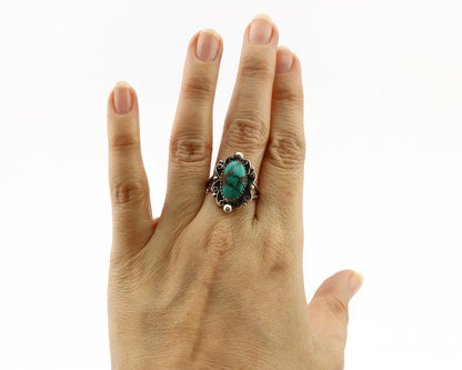 Navajo Ring .925 Silver Spiderweb Turquoise Native American Artist C.80's