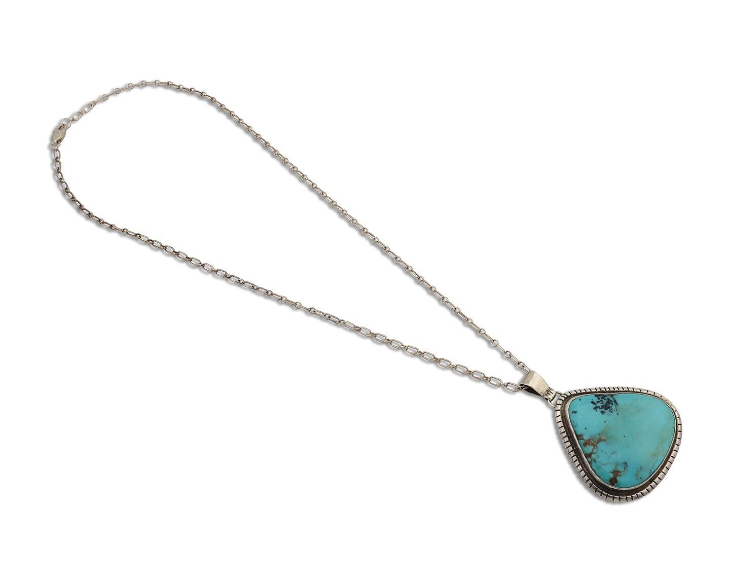 Navajo Necklace 925 Silver Natural Whole Slab Turquoise Signed Pictograph C.80's