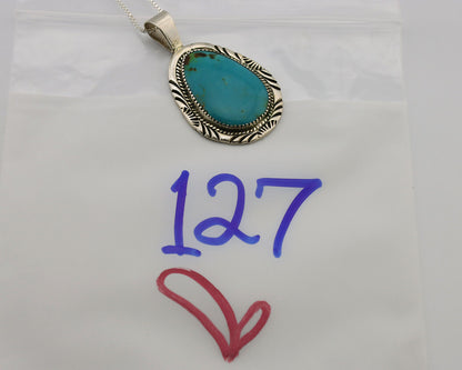 Navajo Necklace .925 Silver Kingman Turquoise Native American Signed C.1980's