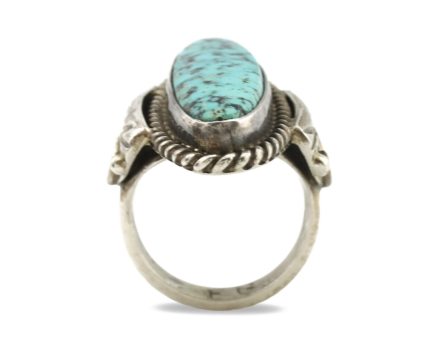 Navajo Ring .925 Silver Blue Spiderweb Turquoise Signed Fred Guerrero C.1980's
