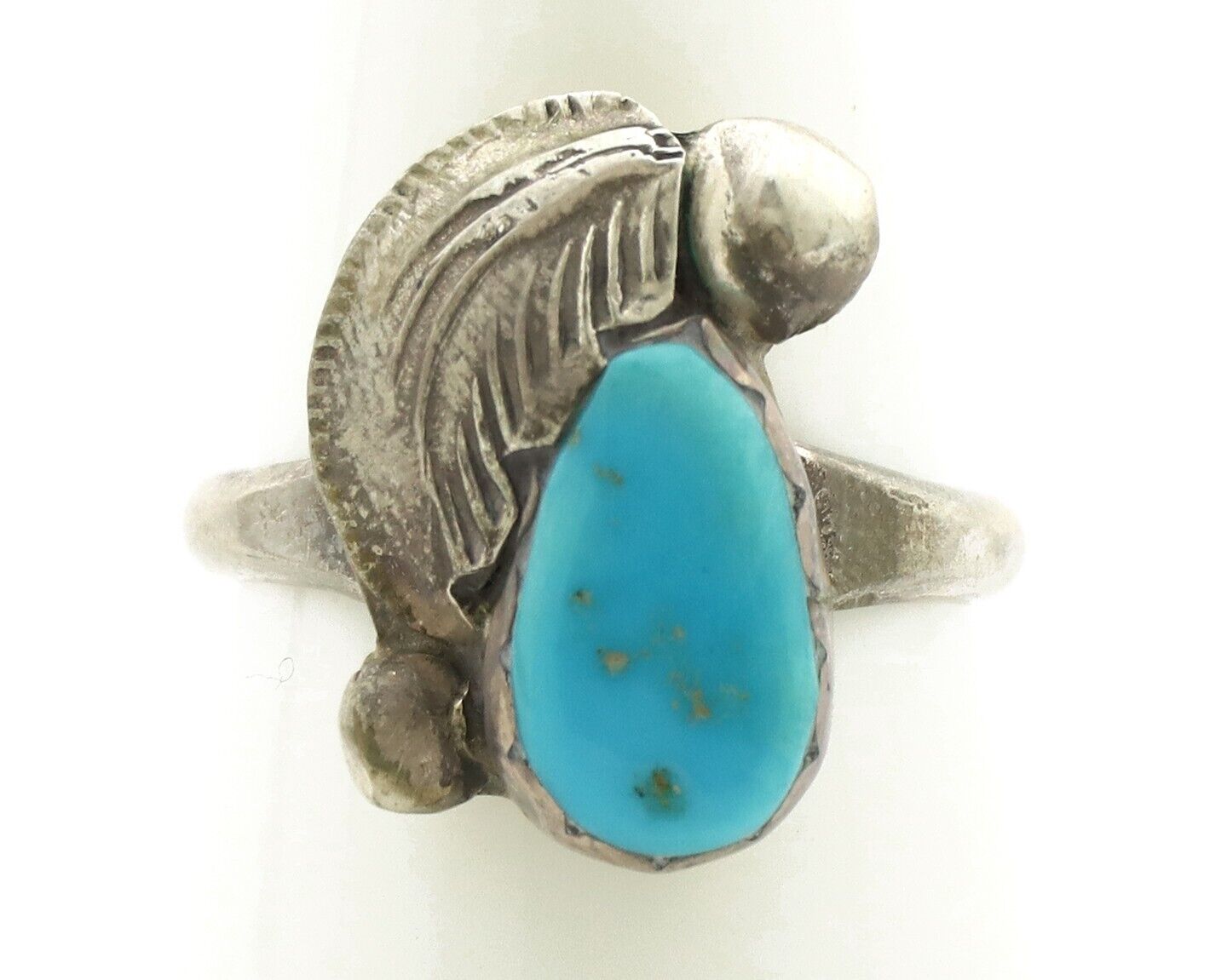 Zuni Ring 925 Silver Natural Mined Blue Turquoise Artist Signed Simplicio C.80's