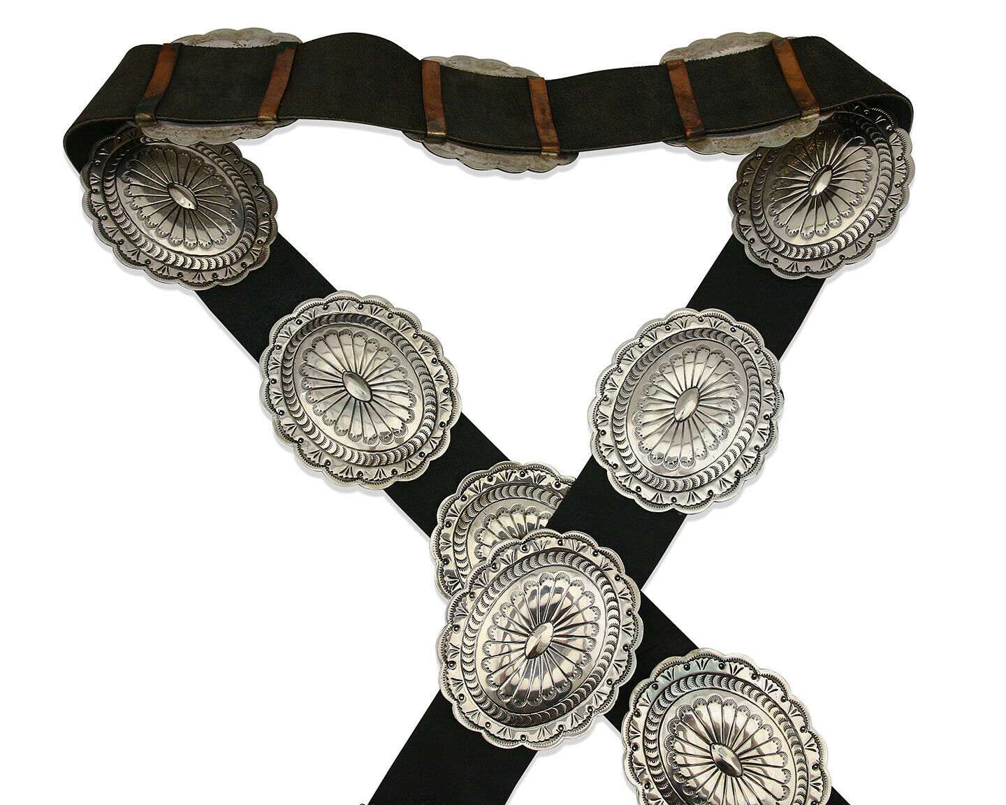 Navajo Concho Belt .925 Silver Hand Stamped Artist Susie James C.80's