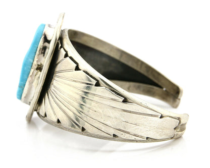 Navajo Bracelet .925 Silver Sleeping Beauty Turquoise Artist DZ C.80's