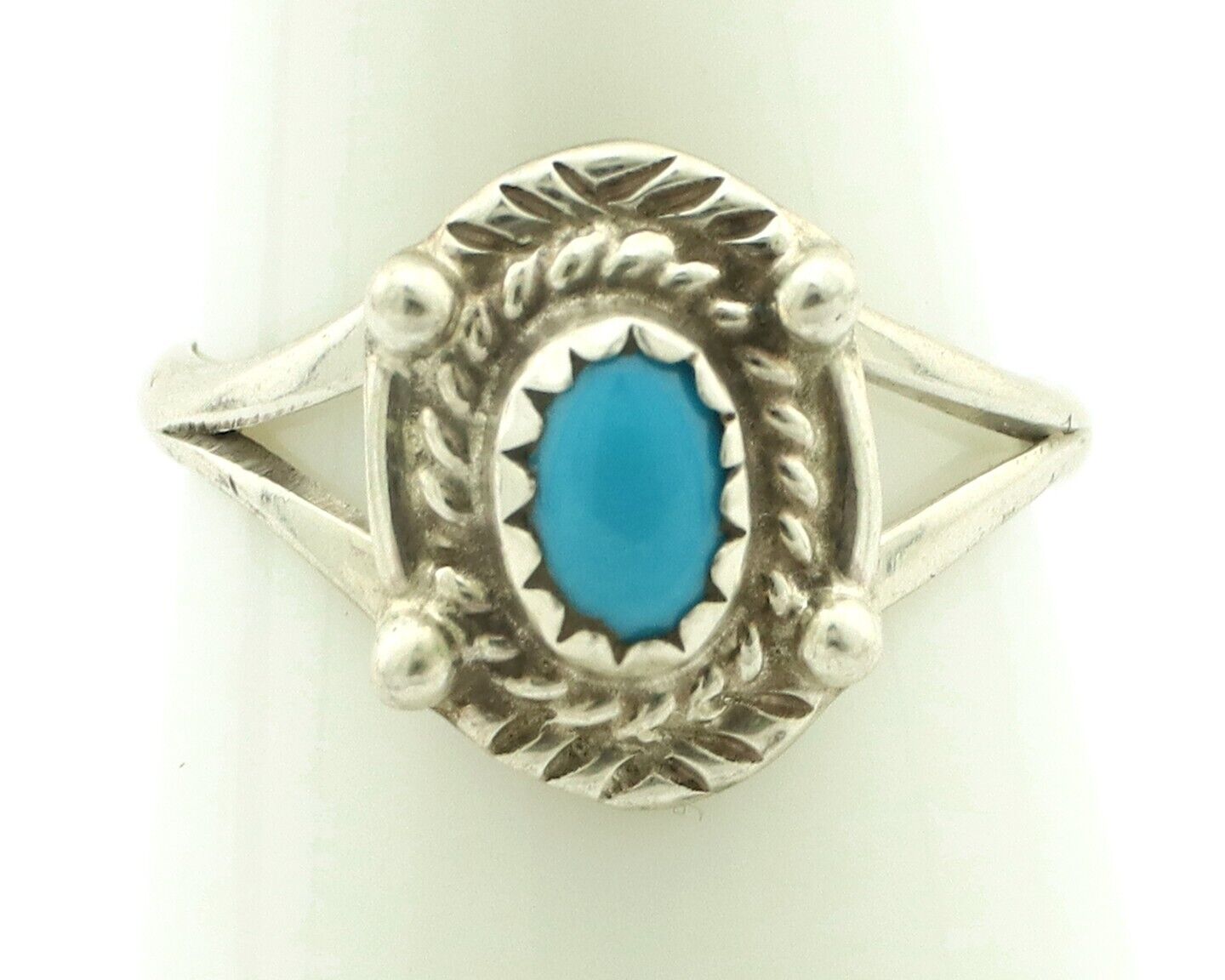 Navajo Ring .925 Silver Natural Blue Turquoise Artist Signed DT C.80's